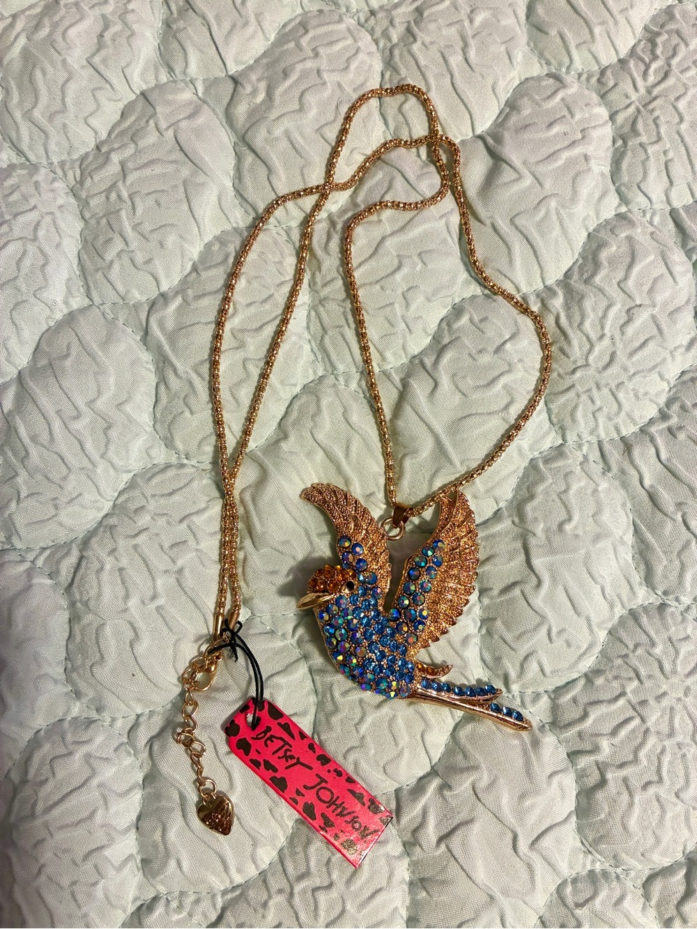 Betsey Johnson Bird Pendant with Blue Iridescent Crystals New - Picture 3 of 5